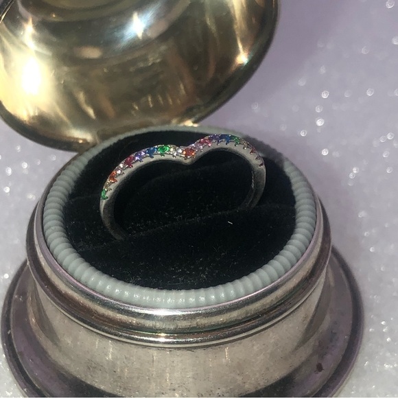 Vtg sterling rainbow multi gem stone chevron V ring sz 6.75 - Picture 12 of 15